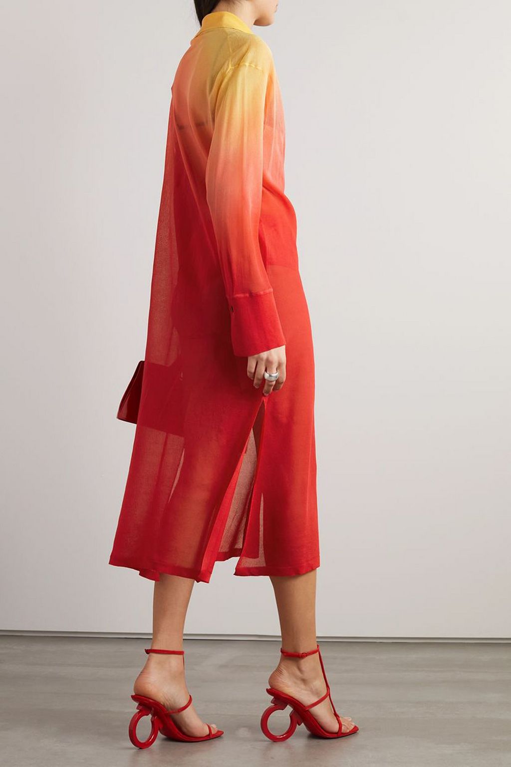 FERRAGAMO Dégradé silk-blend midi shirt dress