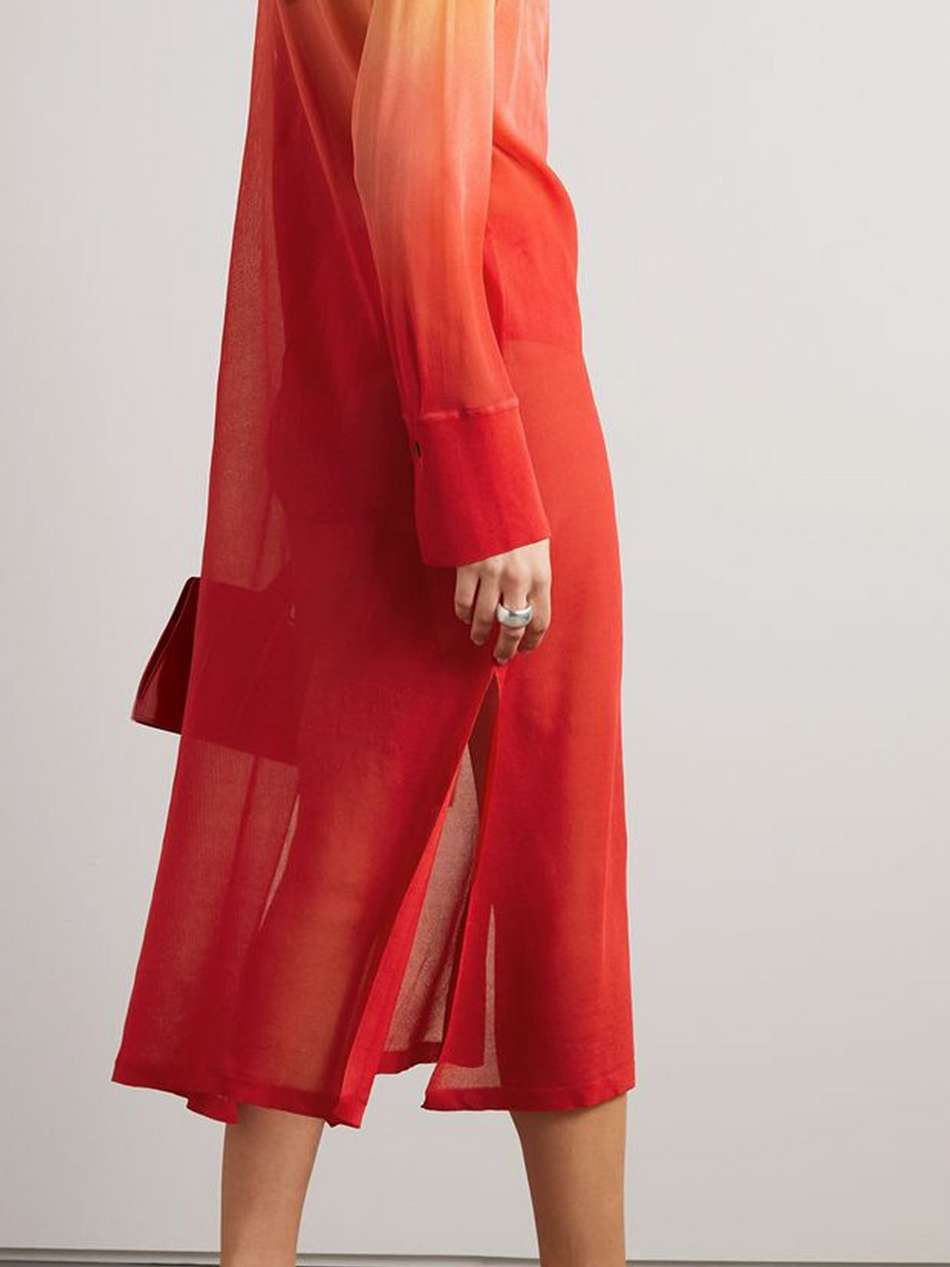 dégradé silk-blend midi shirt dress