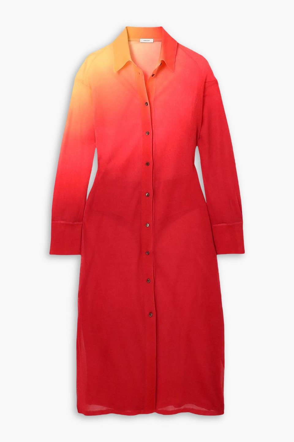 Ferragamo Dégradé Silk-blend Midi Shirt Dress In Red