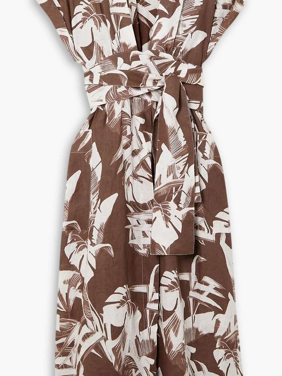 clarissa floral-print linen wrap midi dress