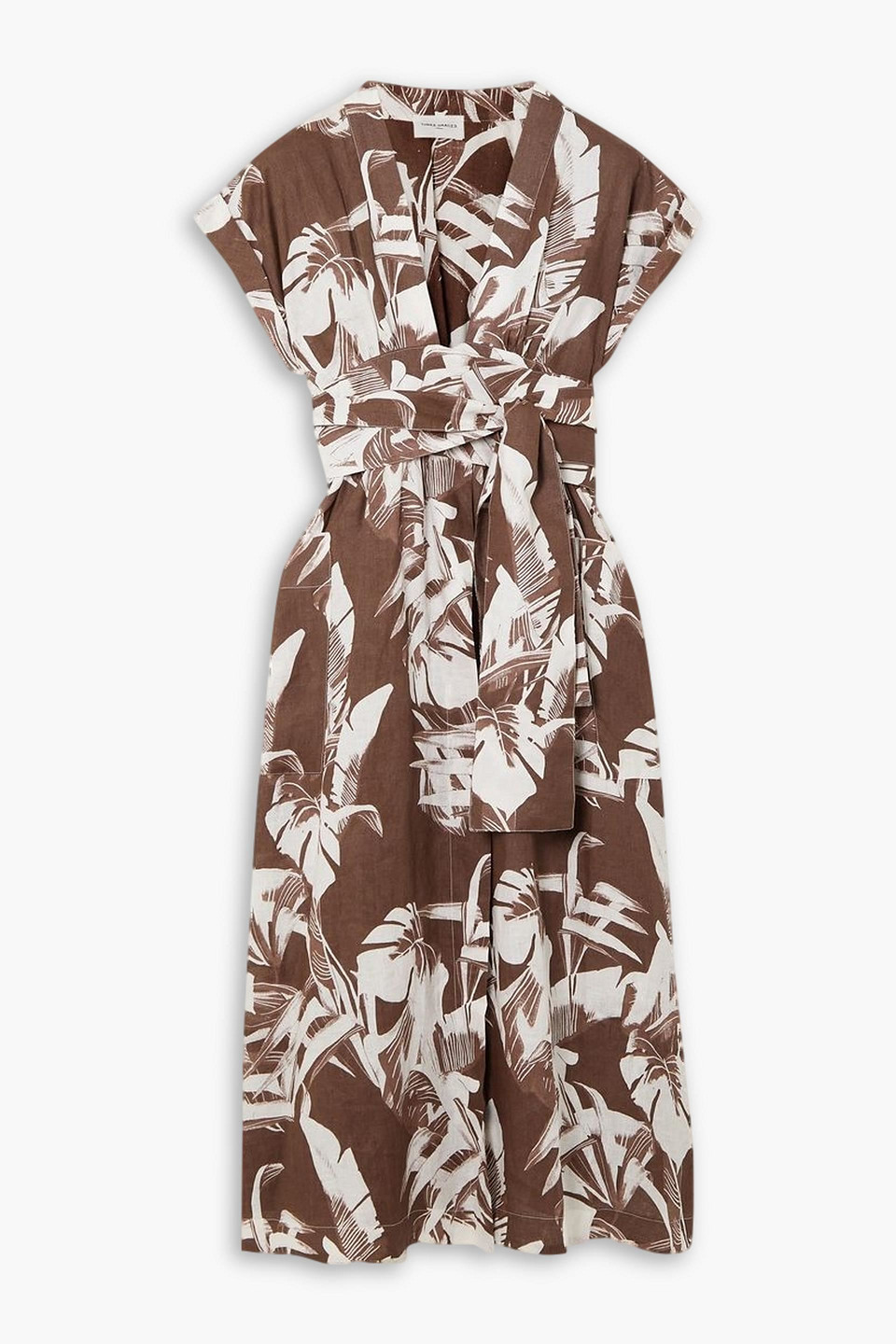 Three Graces London Clarissa Floral-print Linen Wrap Midi Dress In Merlot