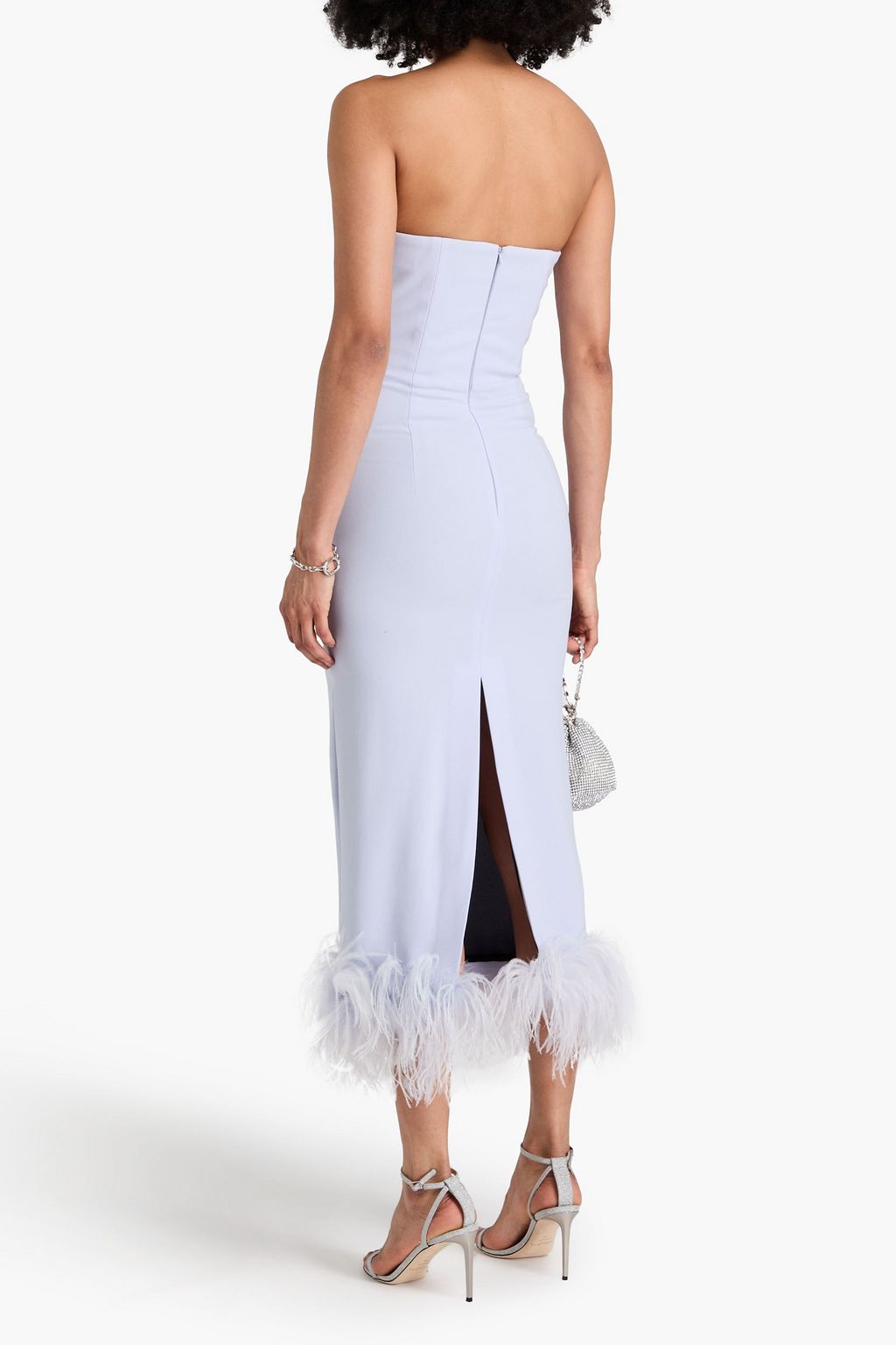 16ARLINGTON Minelli strapless feather-trimmed crepe midi dress