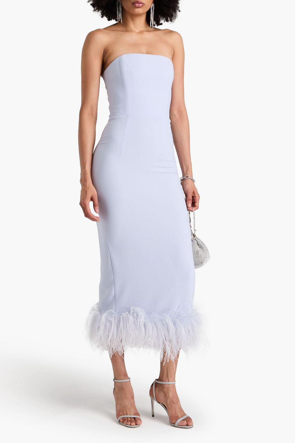 16ARLINGTON Minelli strapless feather-trimmed crepe midi dress
