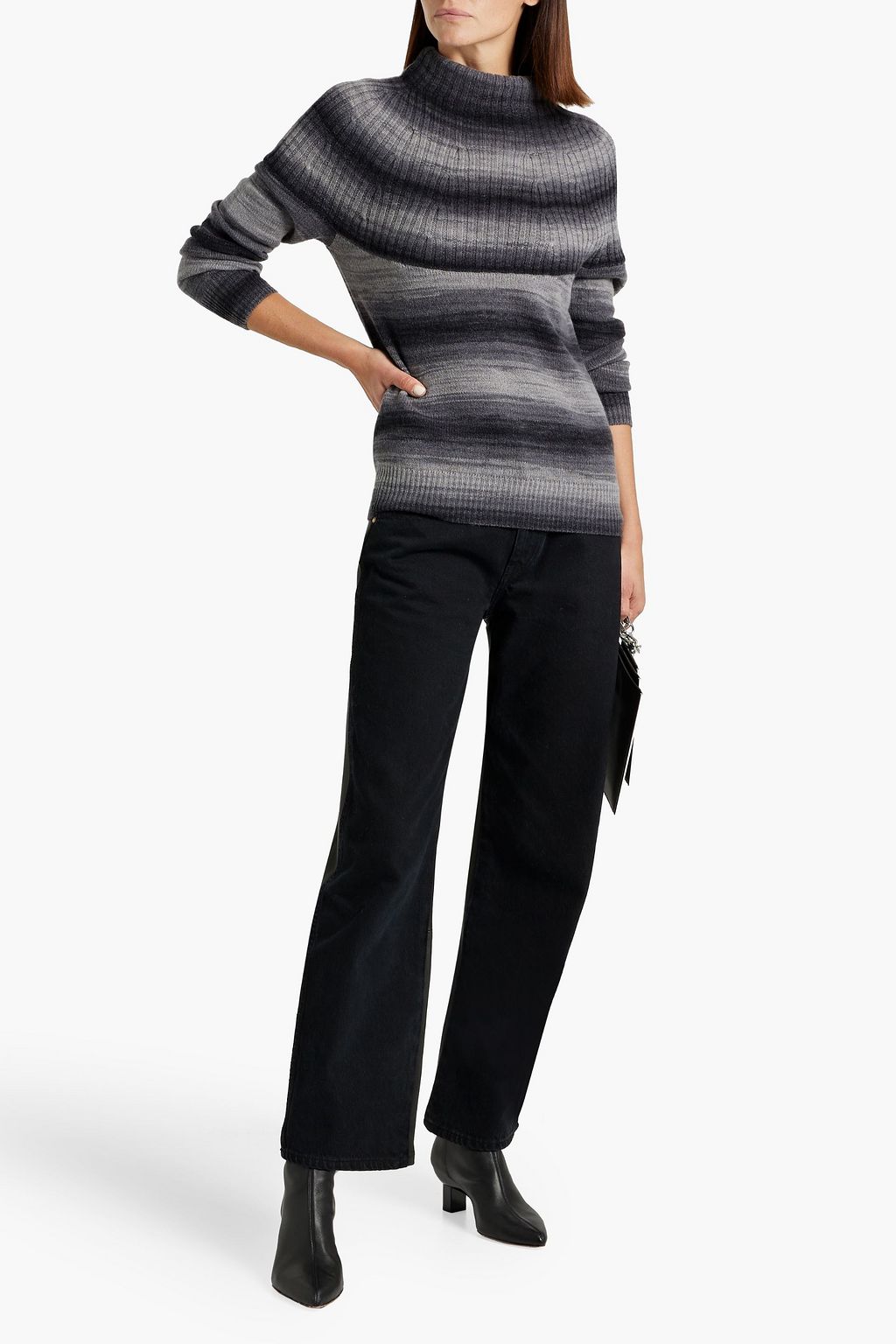 AUTUMN CASHMERE Striped cashmere and wool-blend turtleneck sweater