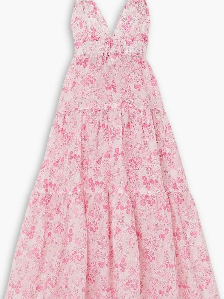 chloe tiered floral-print ramie-voile maxi dress