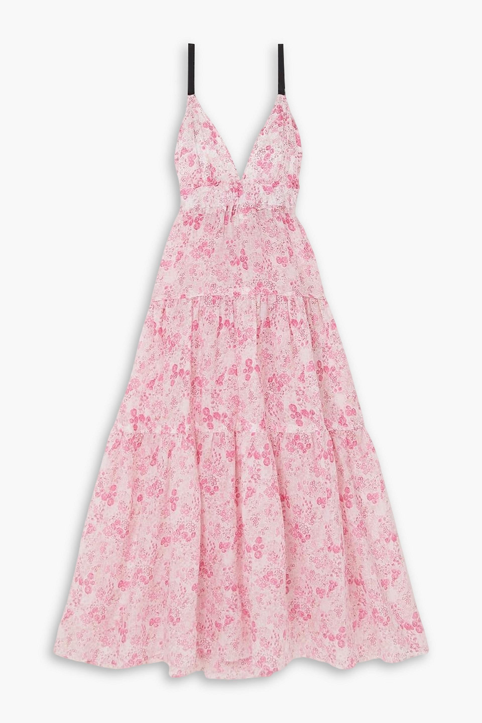 Three Graces London Chloe Tiered Floral-print Ramie-voile Maxi Dress In Pink