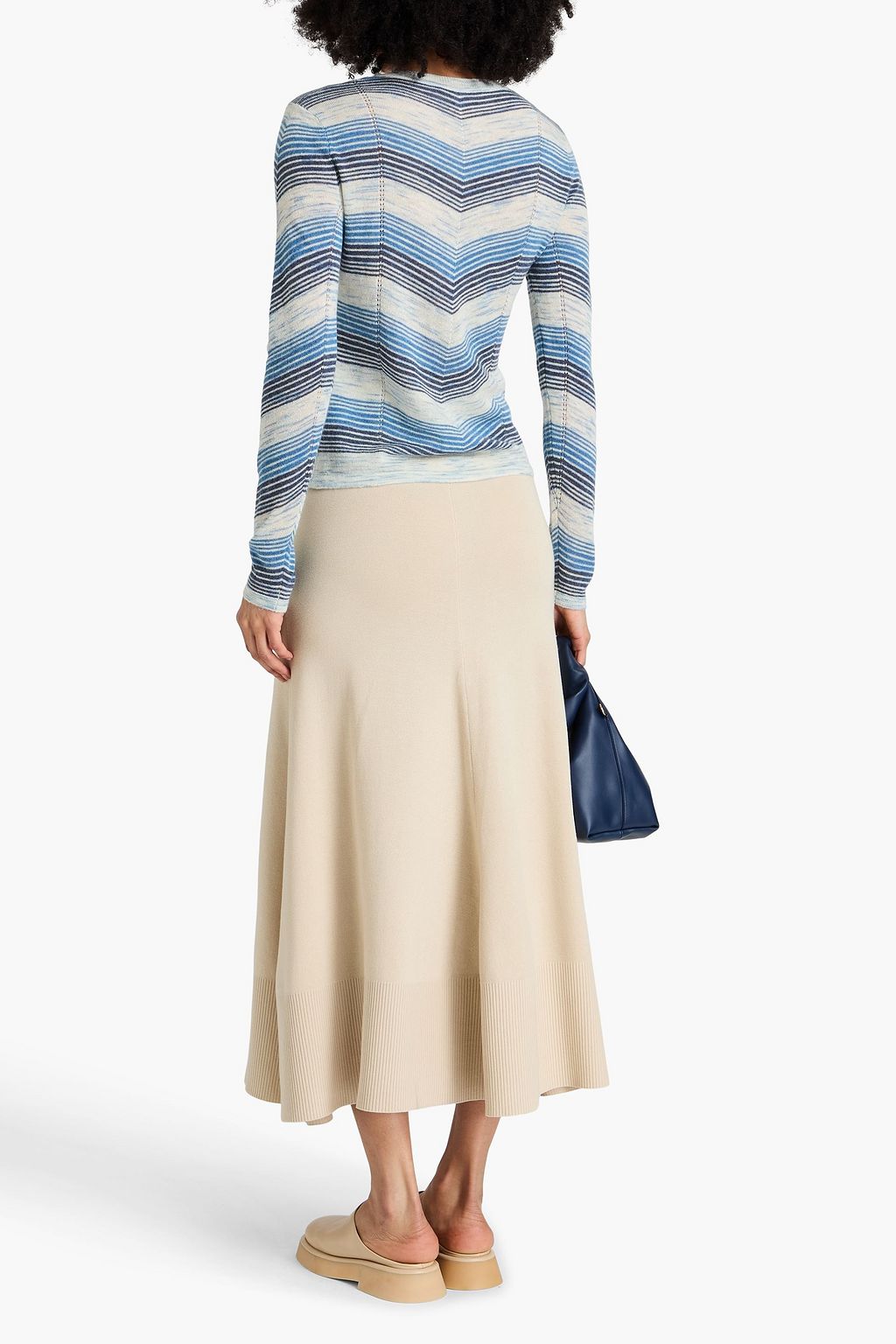 AUTUMN CASHMERE Striped pointelle-knit sweater