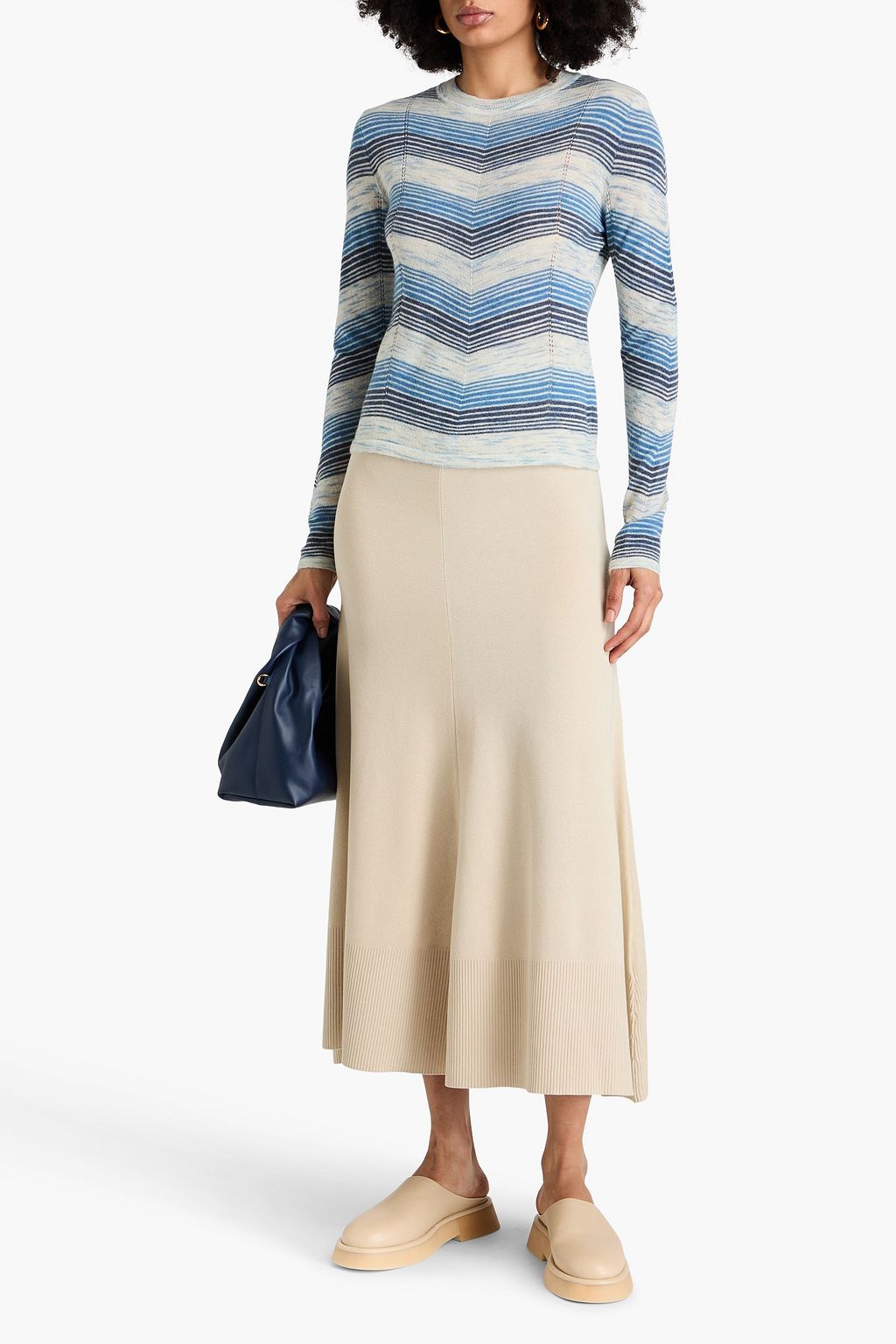 AUTUMN CASHMERE Striped pointelle-knit sweater