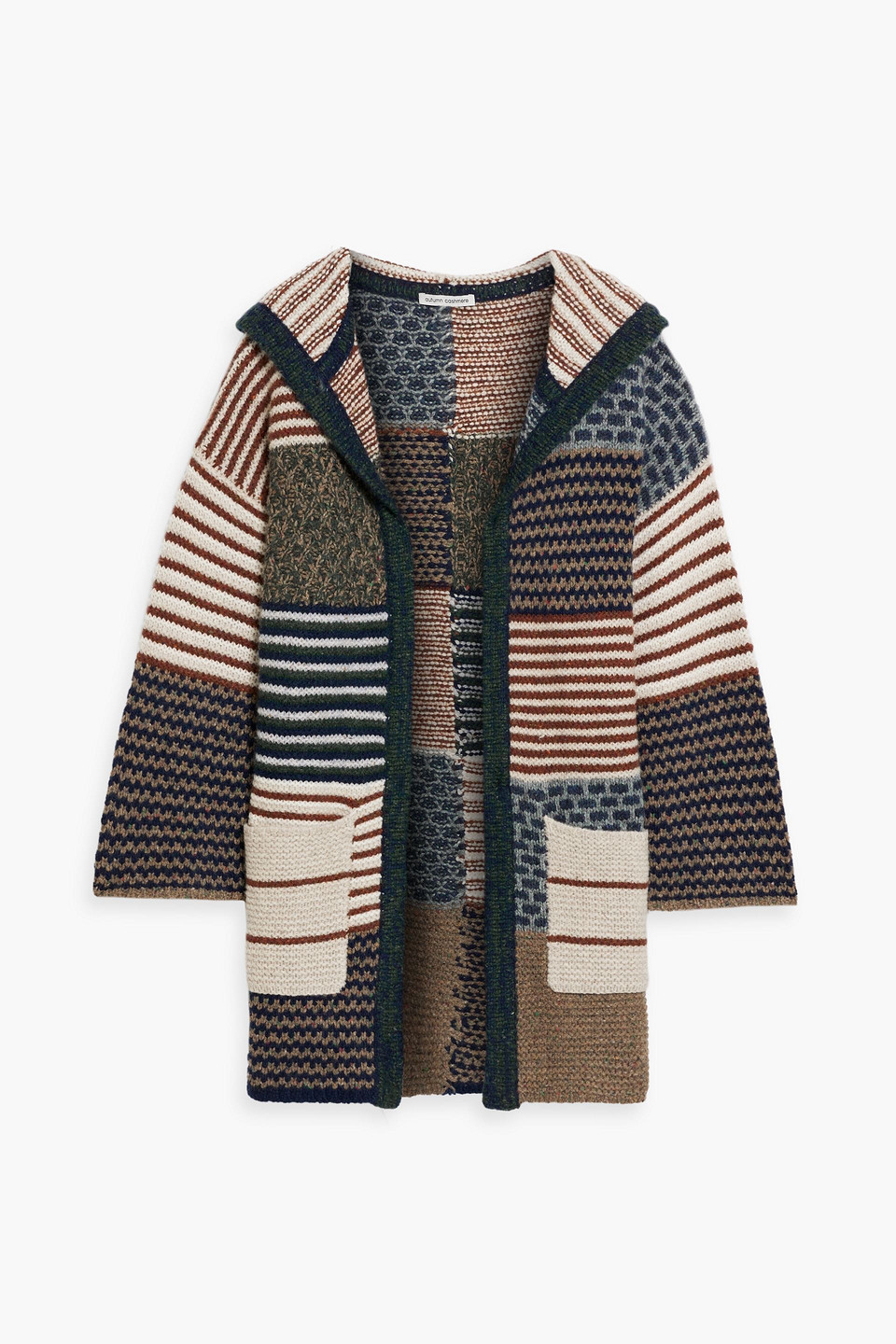 Autumn Cashmere Patchwork-effect Hooded Wool Cardigan In Navy