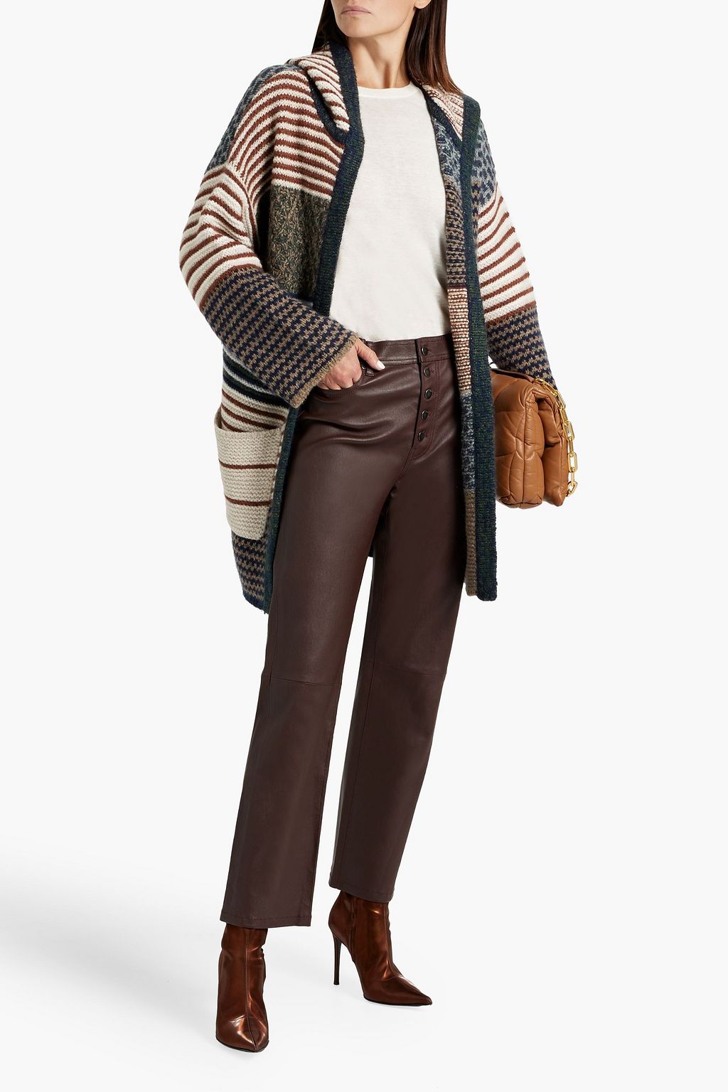AUTUMN CASHMERE Patchwork-effect hooded wool cardigan