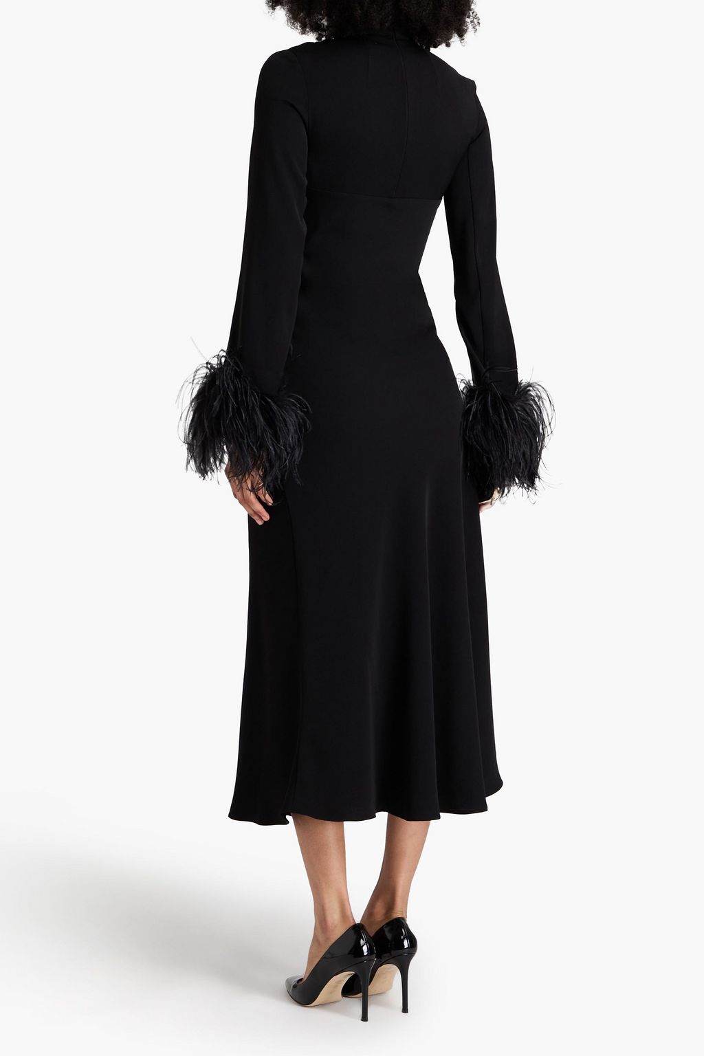 16ARLINGTON Odessa cutout feather-trimmed satin midi dress