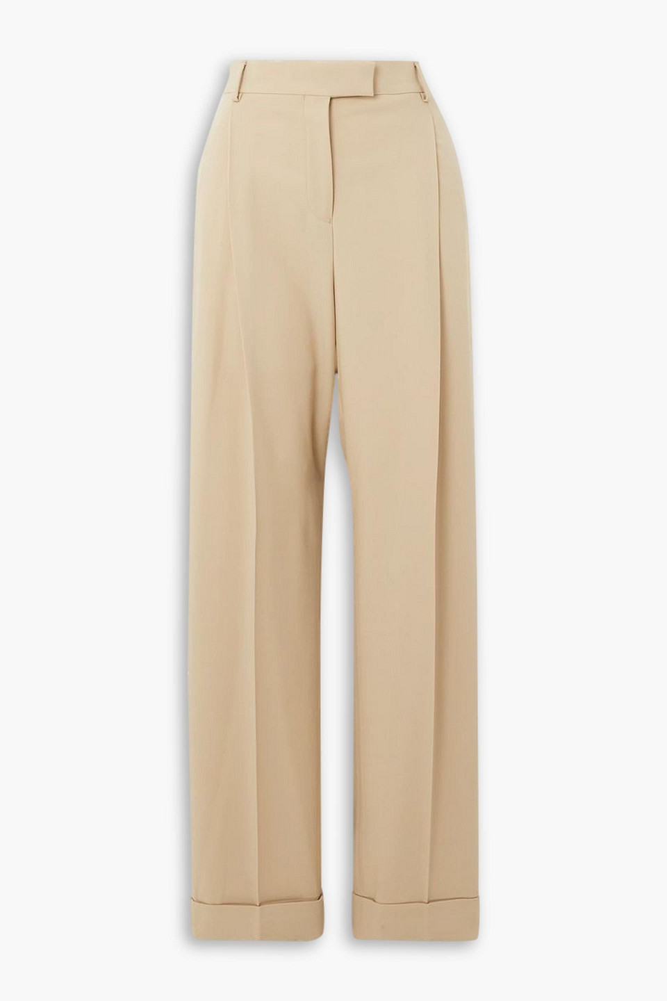 Ferragamo Pleated Wool Straight-leg Pants In Beige