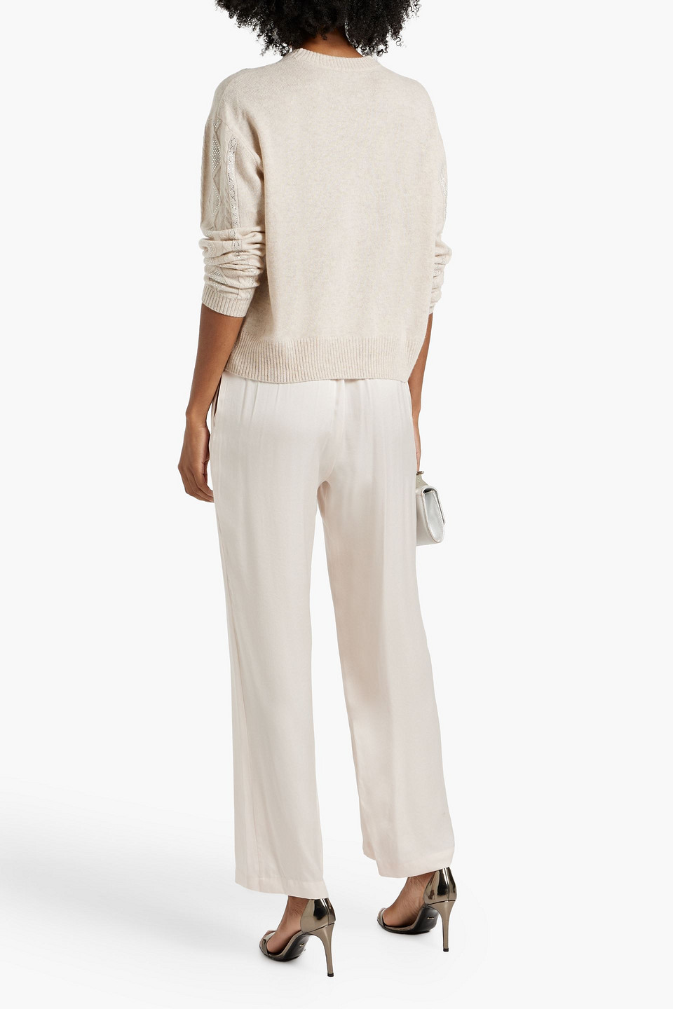 Autumn Cashmere Crystal-embellished Cable-knit Cashmere Sweater In Beige