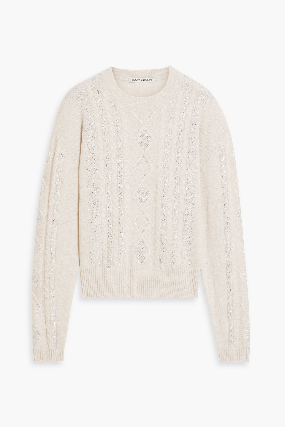 Autumn Cashmere Crystal-embellished Cable-knit Cashmere Sweater In Beige