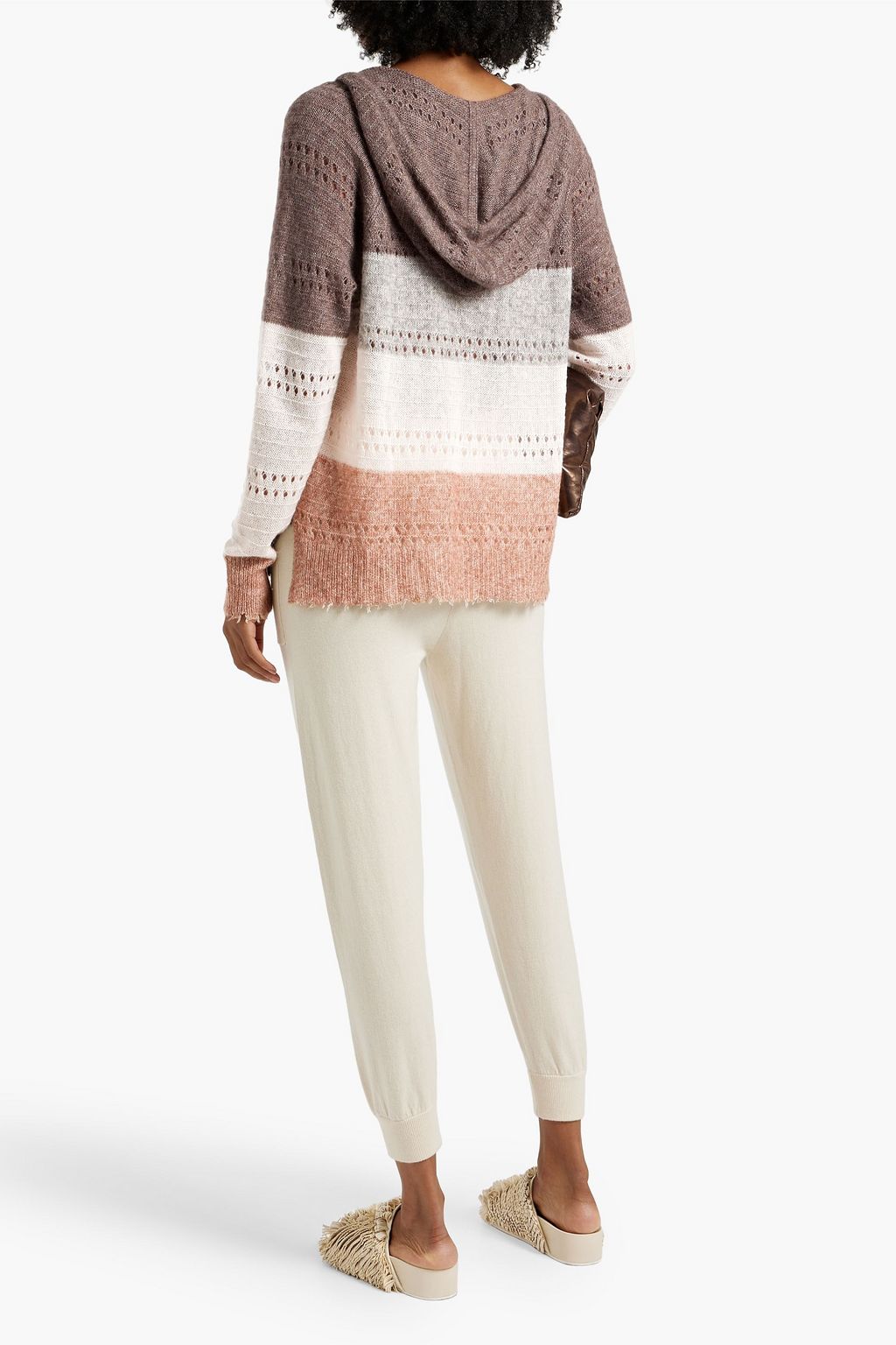 AUTUMN CASHMERE Striped pointelle-knit cashmere and silk-blend hoodie