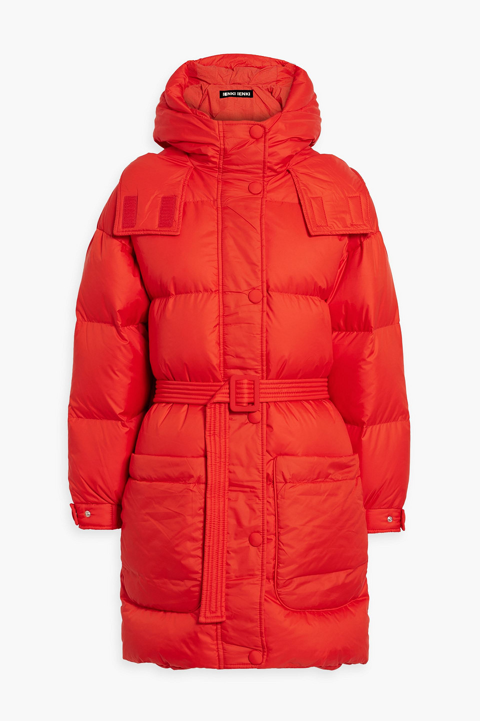 Killer J belted quilted shell hooded down coat