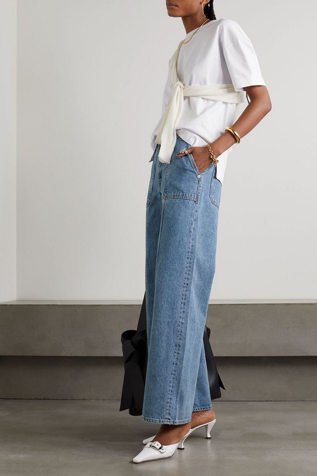 SLVRLAKE Grace paneled high-rise wide-leg cargo jeans
