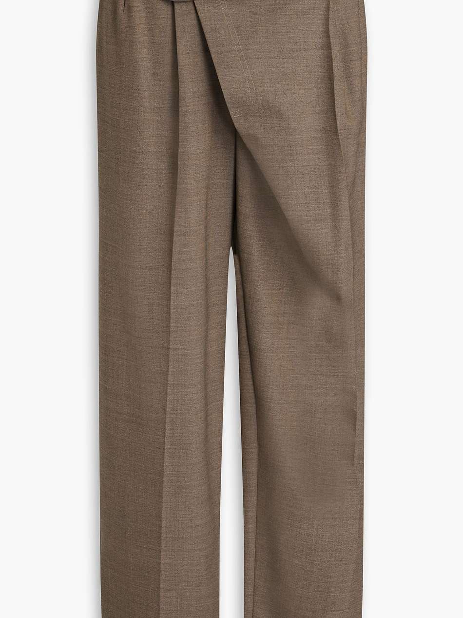 pleated layered twill wide-leg pants
