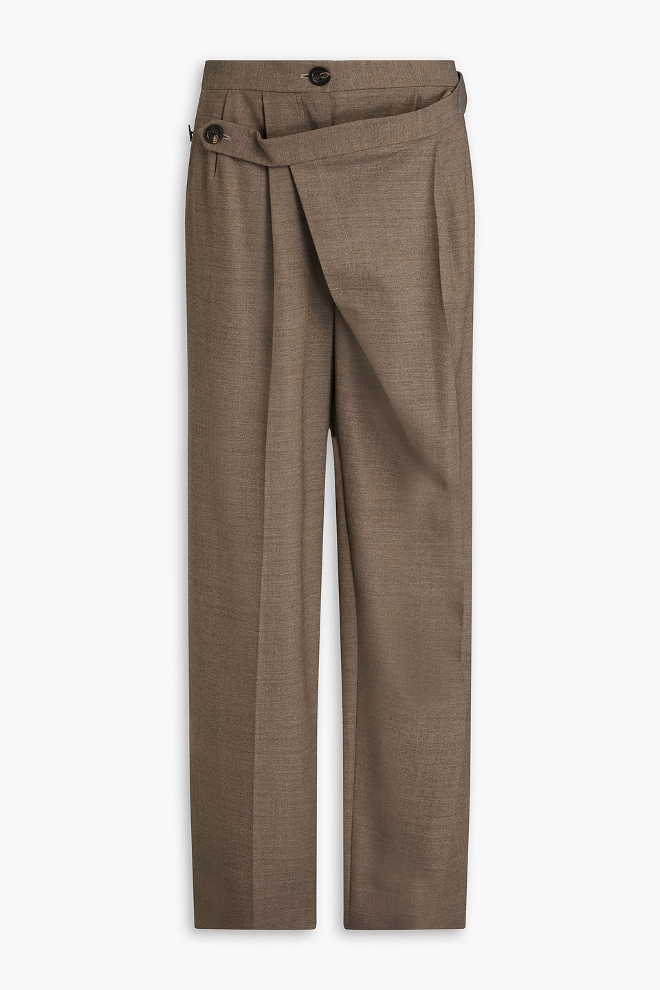 Pleated layered twill wide-leg pants