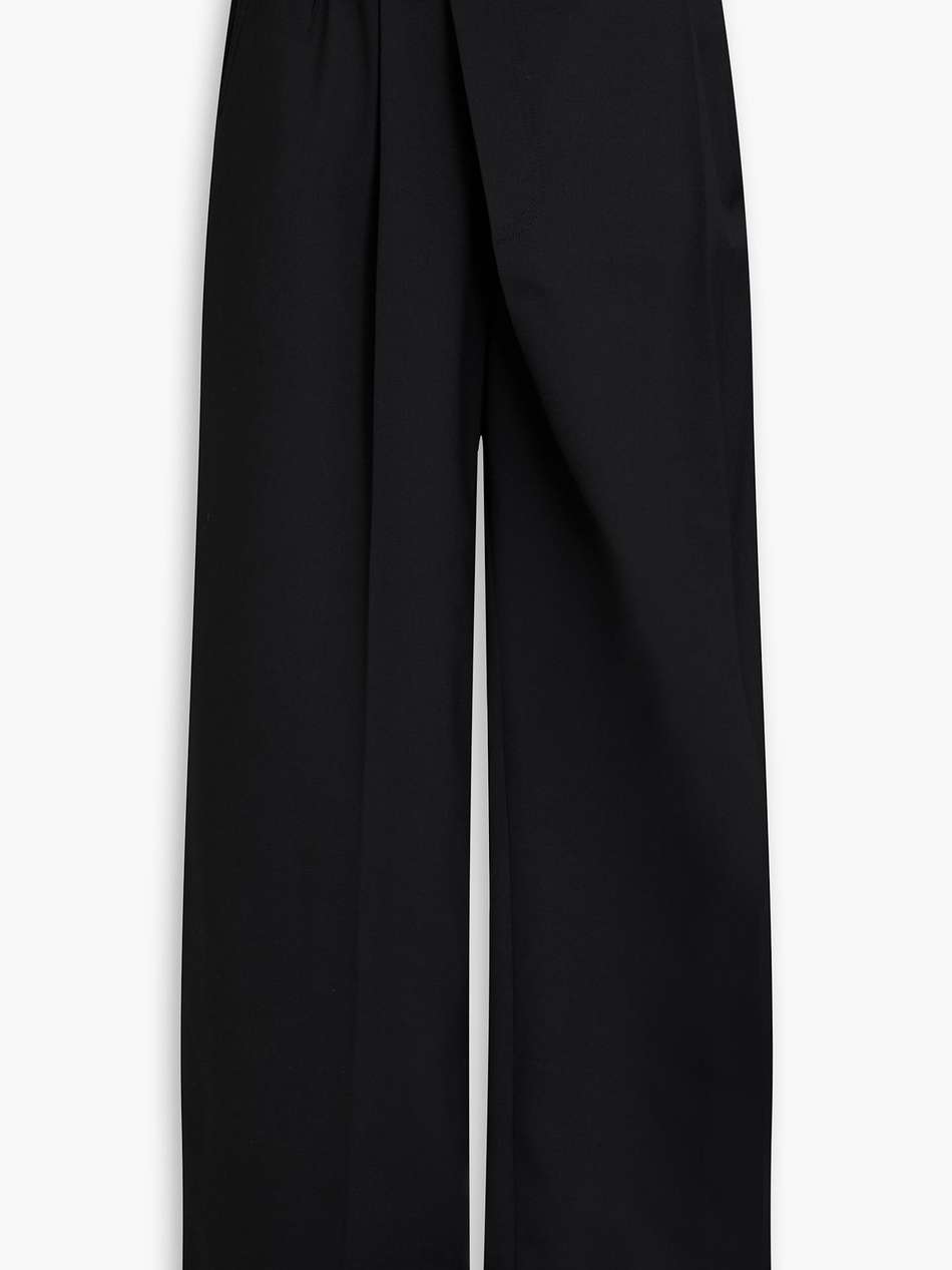 pleated layered twill wide-leg pants