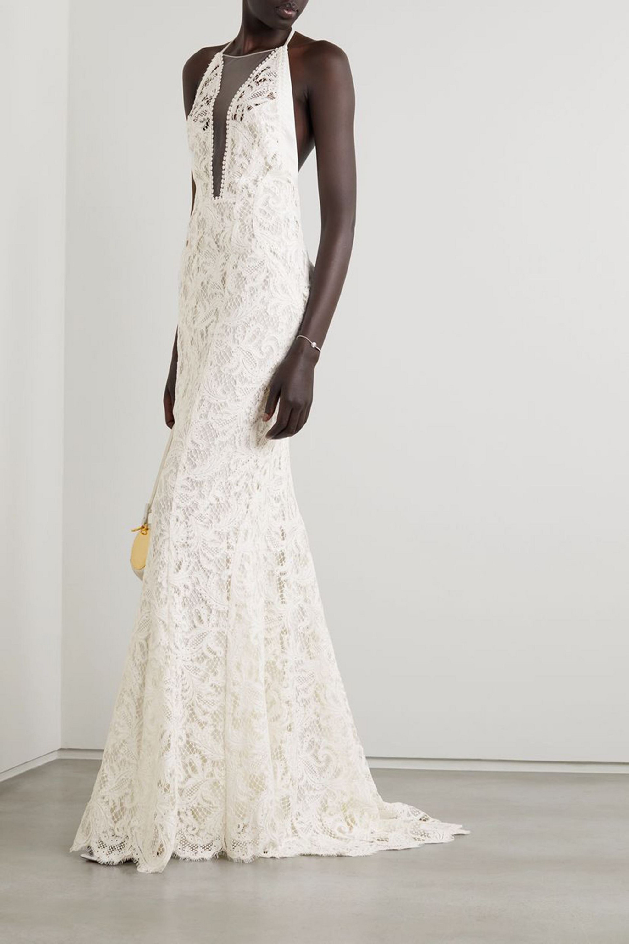 GALVAN  LONDON Positano tulle-paneled lace gown