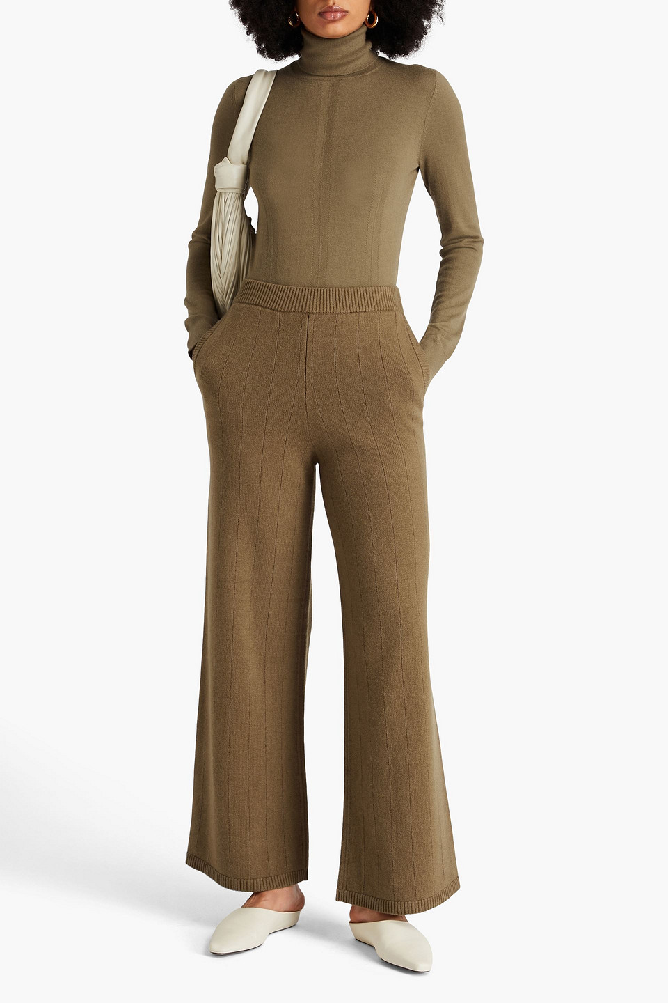 Joseph Wool-blend Wide-leg Pants In Army Green