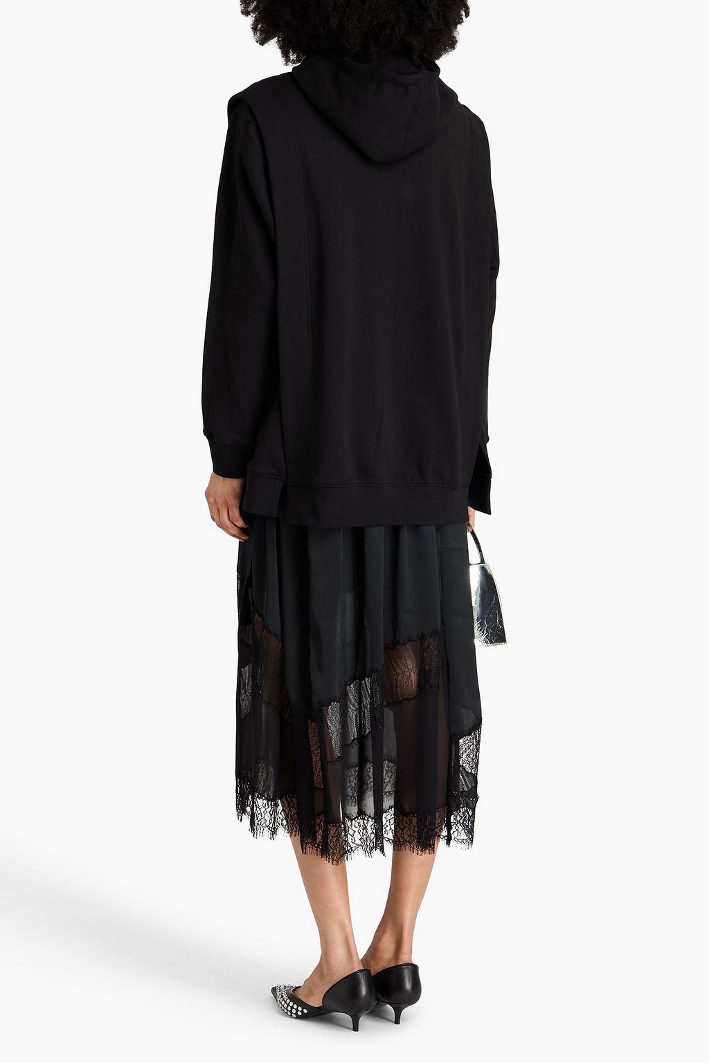 3.1 PHILLIP LIM Lace-trimmed satin and French cotton-terry midi dress
