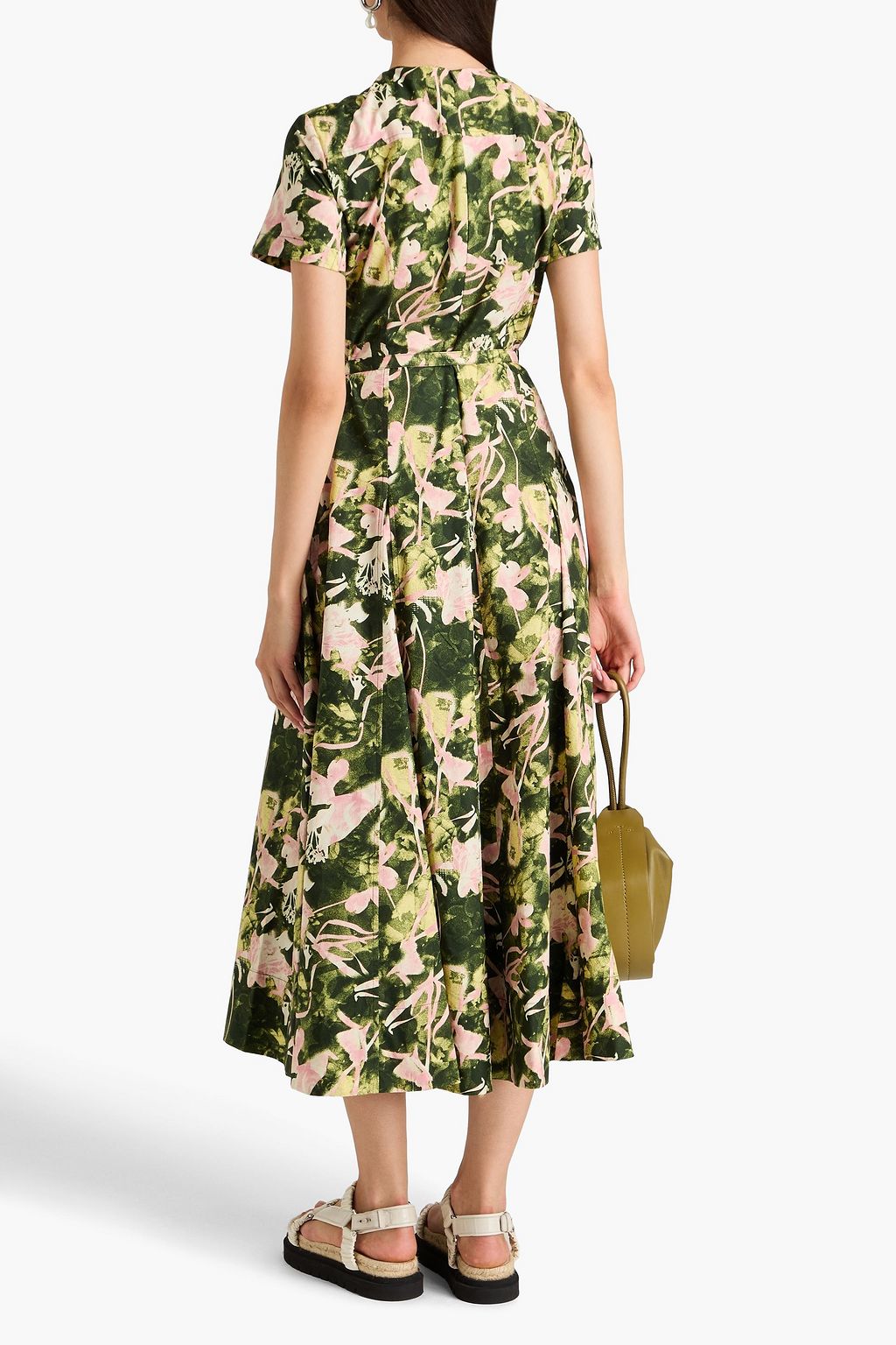3.1 PHILLIP LIM فستان متوسط الطول من قطن بوبلين مزين بطبعات وكشاكش