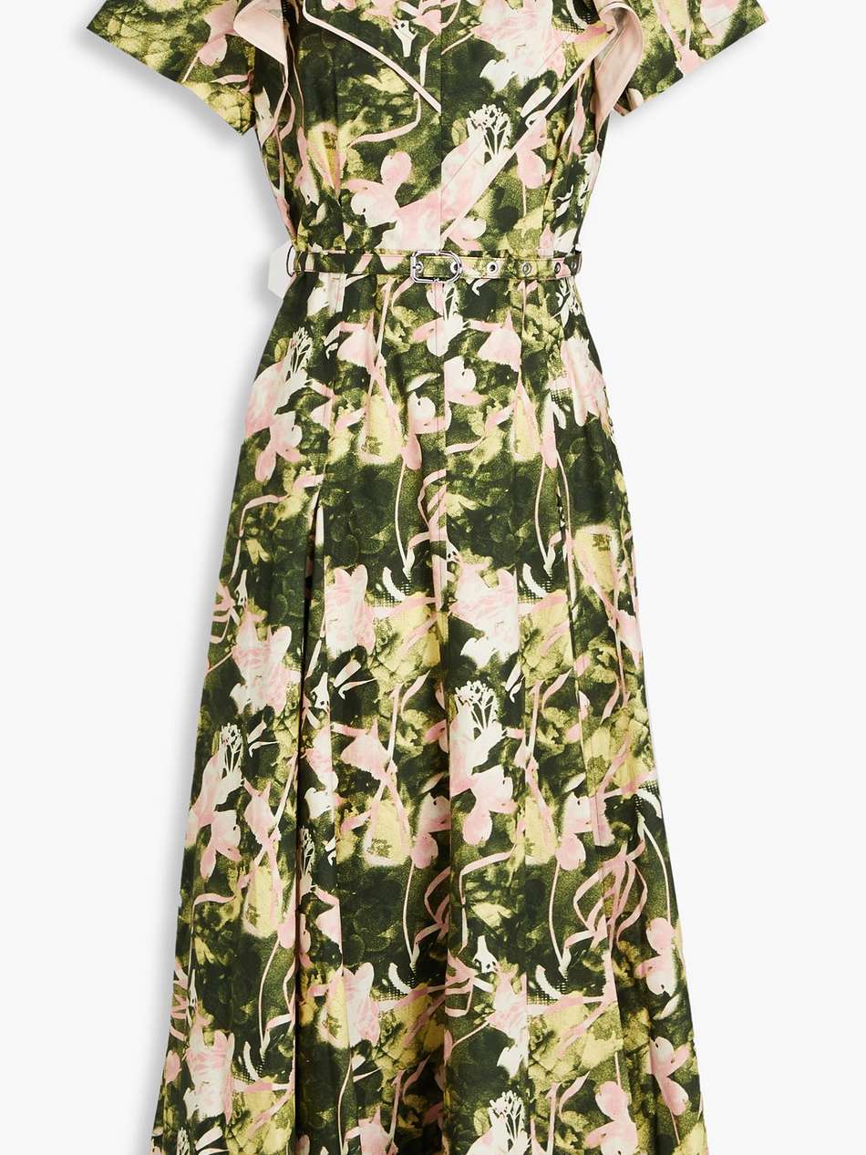 floating iris ruffled printed cotton-poplin midi dress