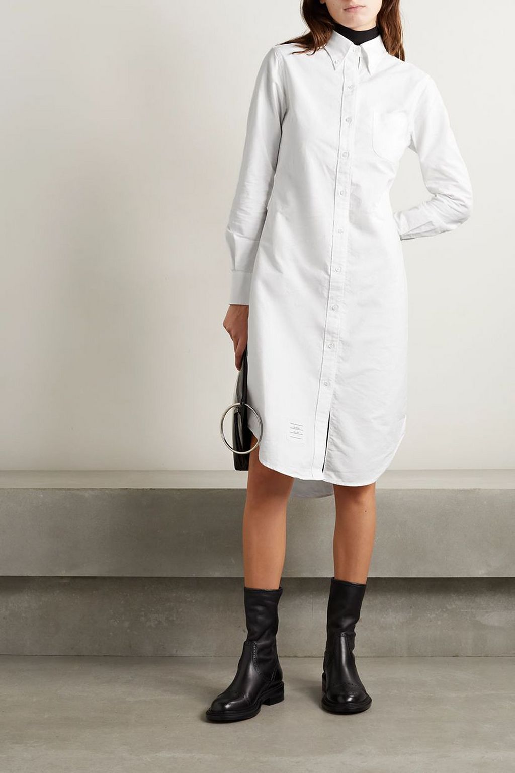 Appliqud cotton Oxford shirt dress - white - One Size Appliqud cotton Oxford shirt dress - white - One Size