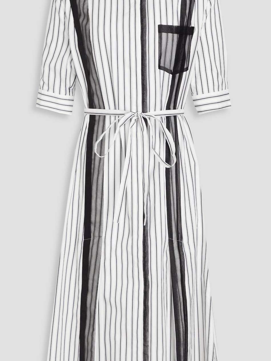 organza-trimmed striped cotton-poplin midi shirt dress