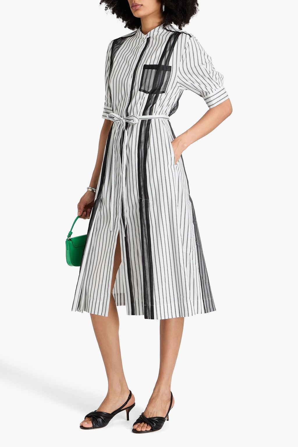 3.1 PHILLIP LIM Belted striped cotton-poplin midi shirt dress