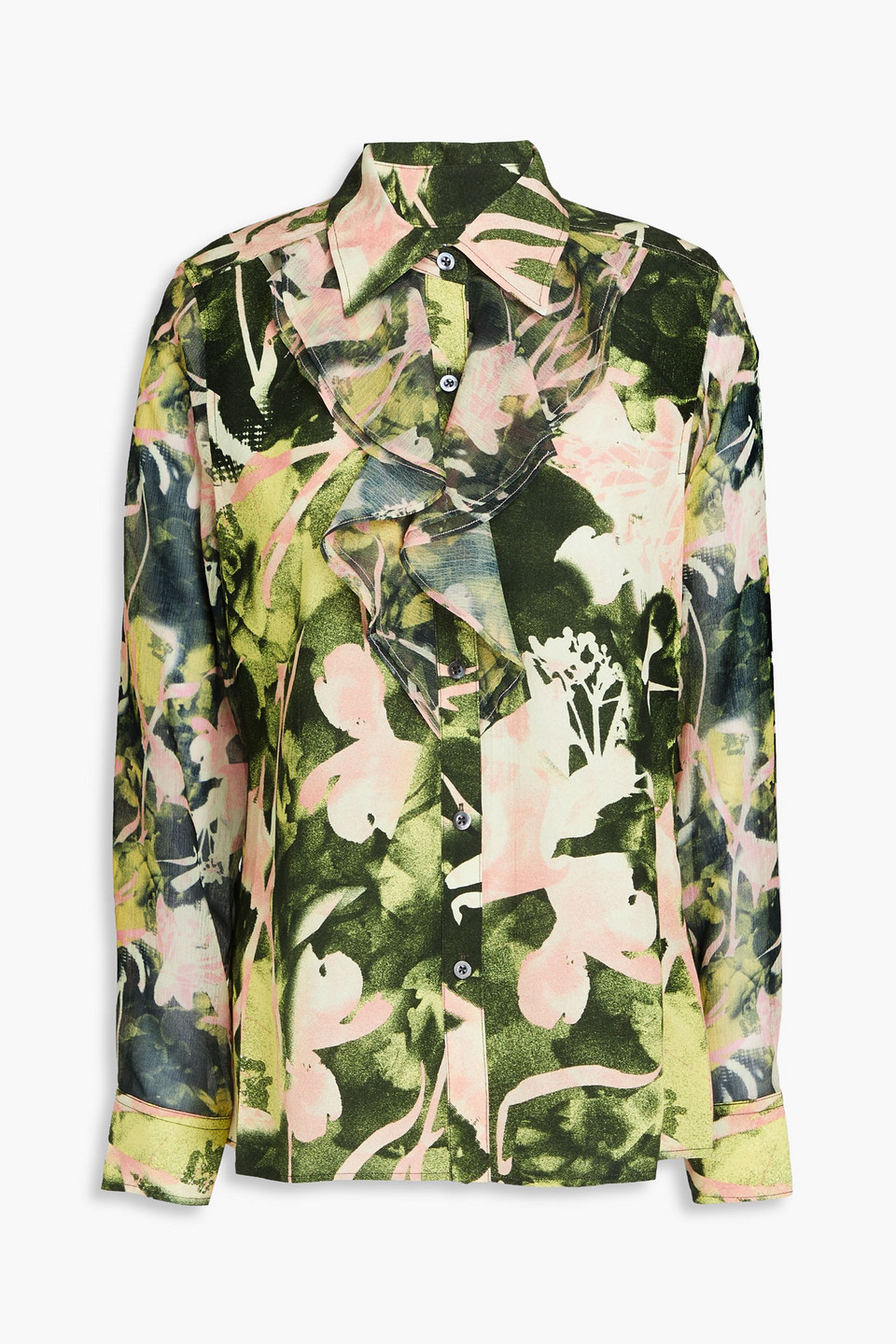 3.1 Phillip Lim Ruffled Printed Jacquard And Georgette Shirt In Green