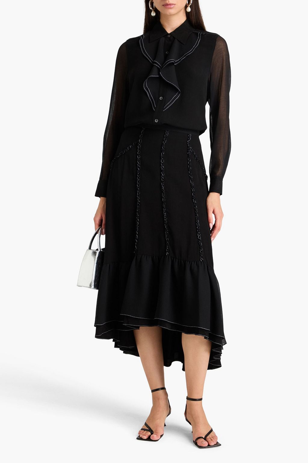 3.1 PHILLIP LIM بلوزة من الجاكار المزين بطبعات وكشاكش من الجورجيت