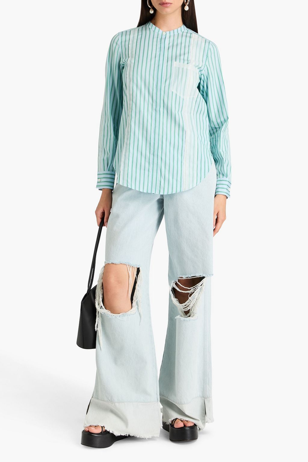 3.1 PHILLIP LIM Organza-trimmed striped cotton-poplin midi shirt dress