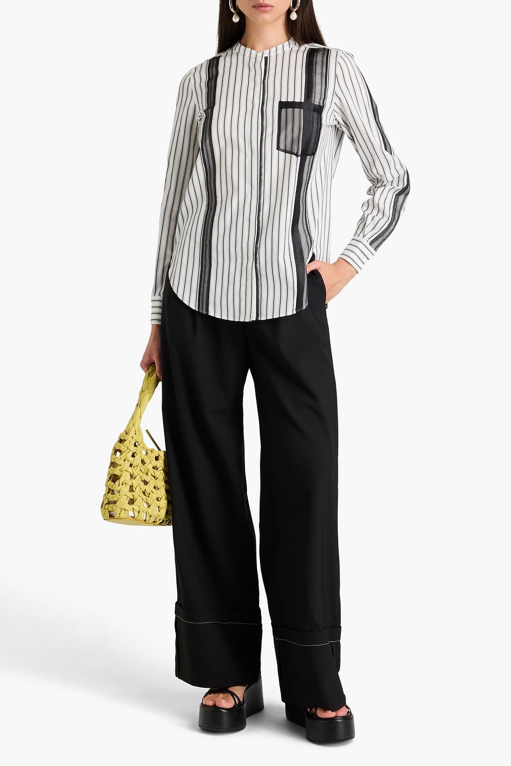 3.1 PHILLIP LIM Organza-trimmed striped cotton-poplin midi shirt dress