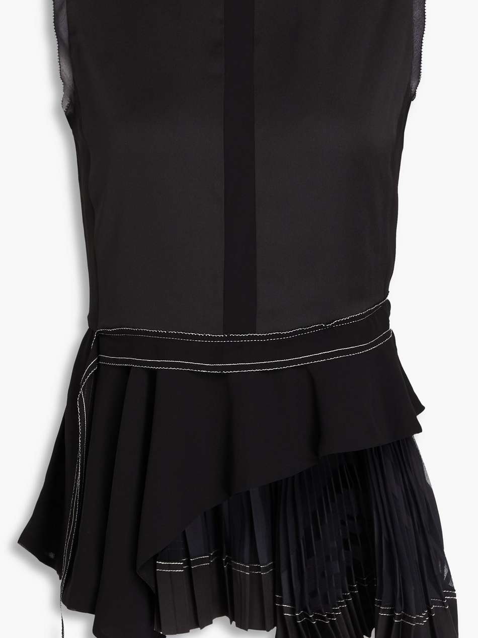 layered pleated chiffon and satin top