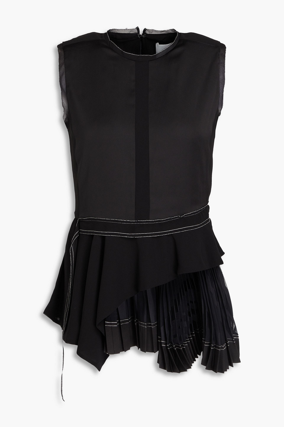 3.1 Phillip Lim Layered Pleated Chiffon And Satin Top In Black