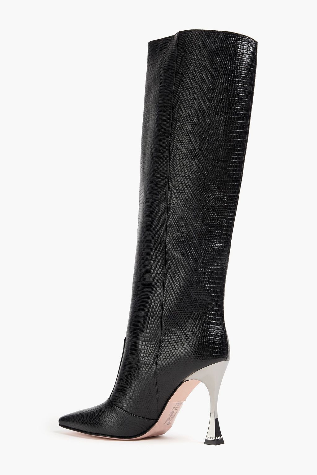 GINA Crystal-embellished lizard-effect leather knee boots