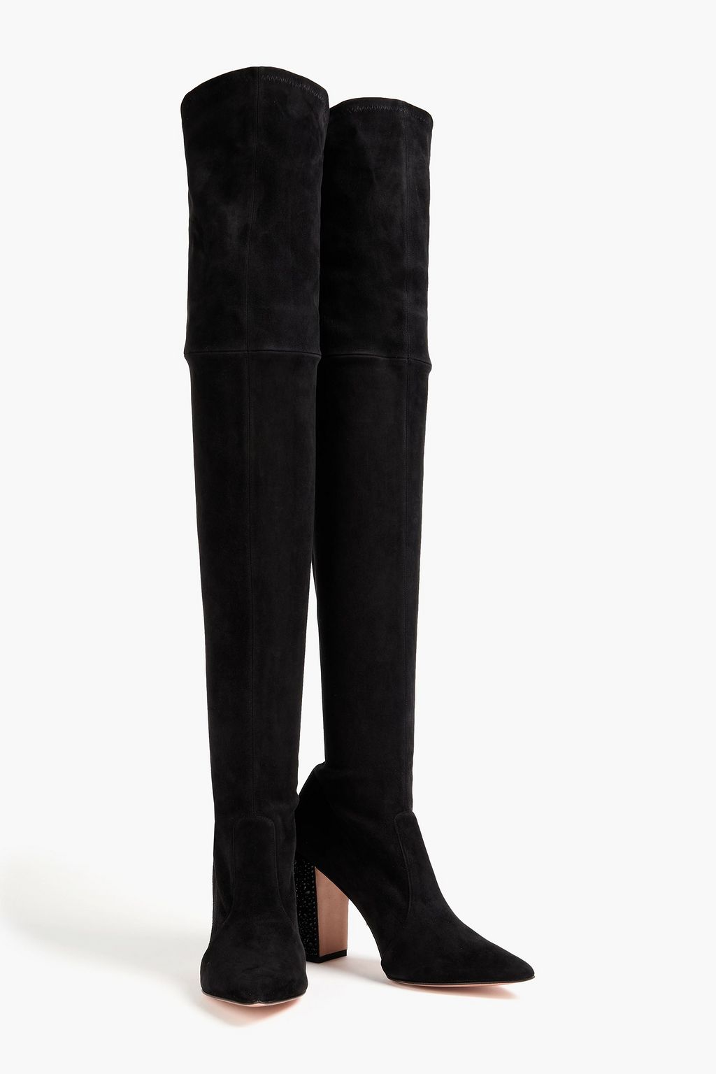 GINA Crystal-embellished suede over-the-knee boots