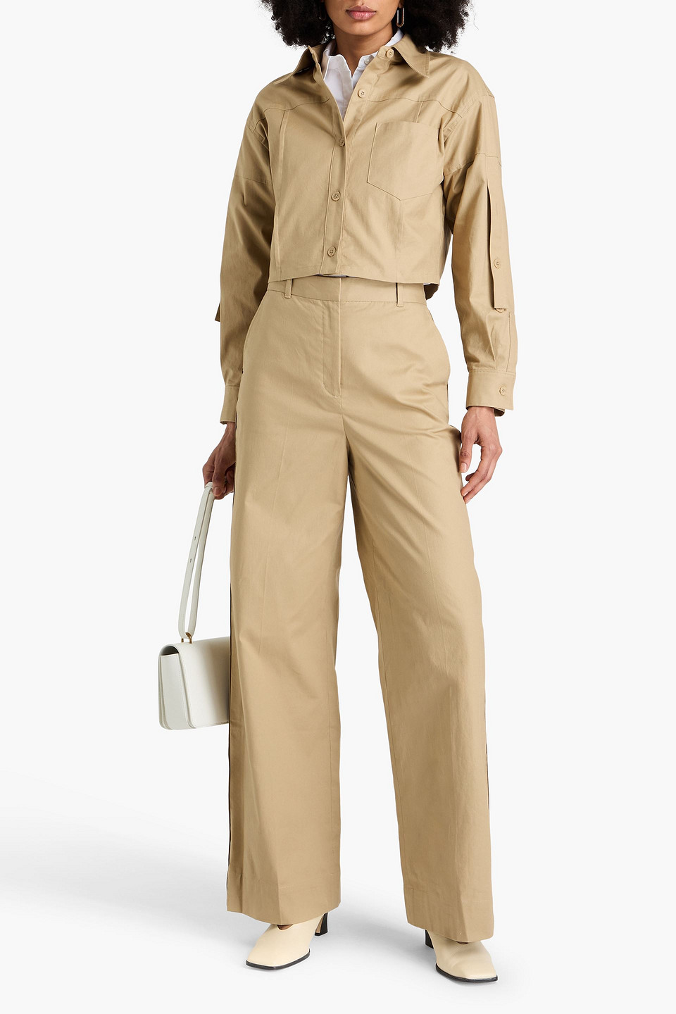 3.1 Phillip Lim Cropped Cotton-blend Shirt Jacket In Sand