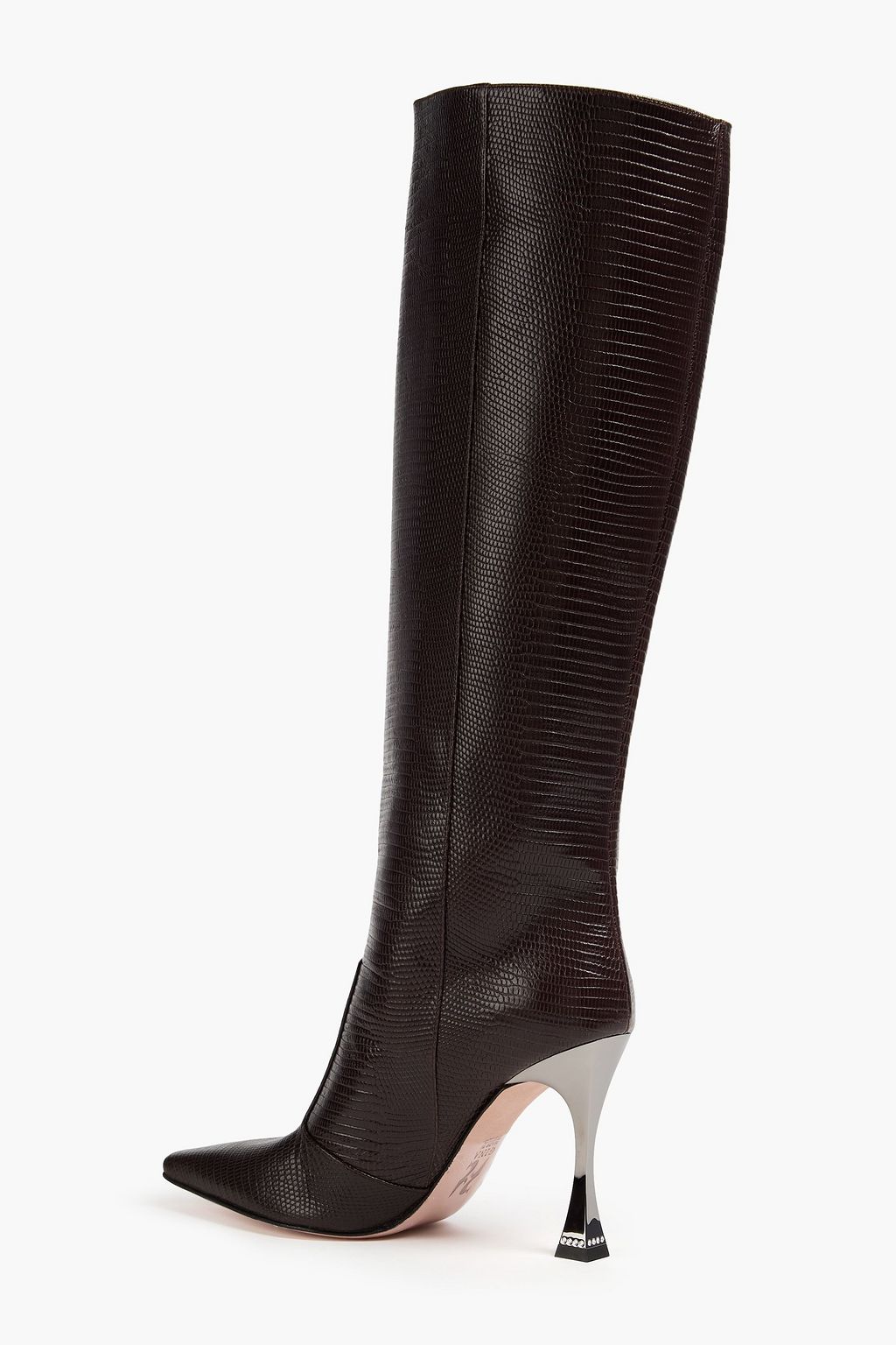 GINA Crystal-embellished lizard-effect leather knee boots