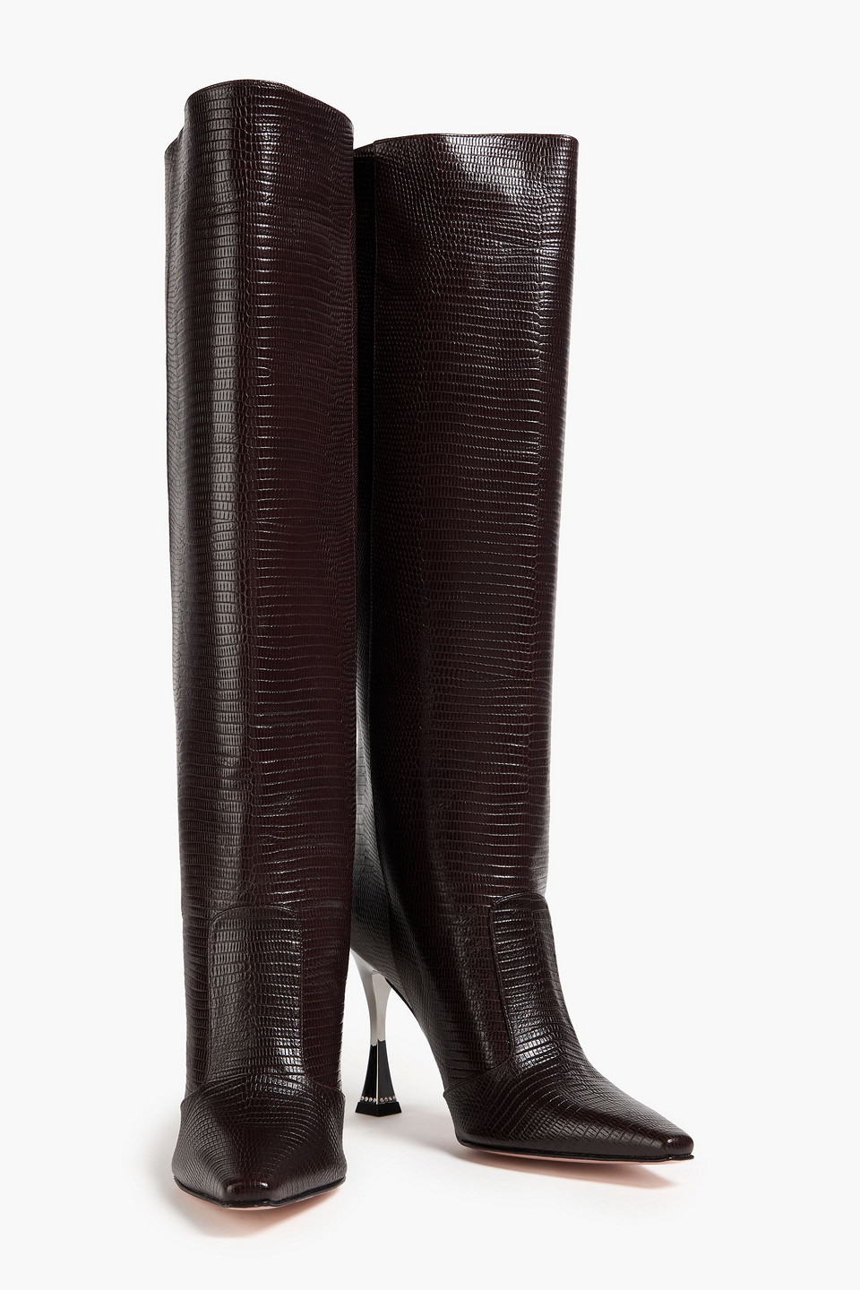  Gina - Crystal-embellished Lizard-effect Leather Knee Boots - Braun - Eu 37.5 