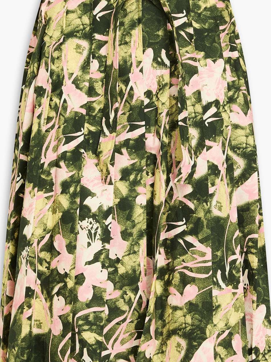 pleated printed cotton-poplin skirt