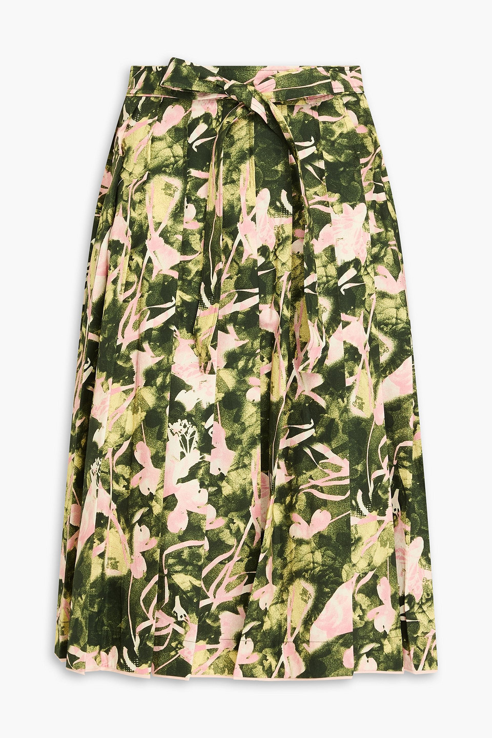 3.1 Phillip Lim Pleated Printed Cotton-poplin Midi Skirt In Forest Green