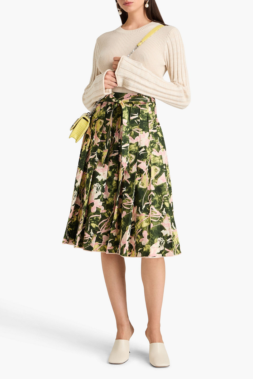 3.1 Phillip Lim Pleated Printed Cotton-poplin Midi Skirt In Forest Green