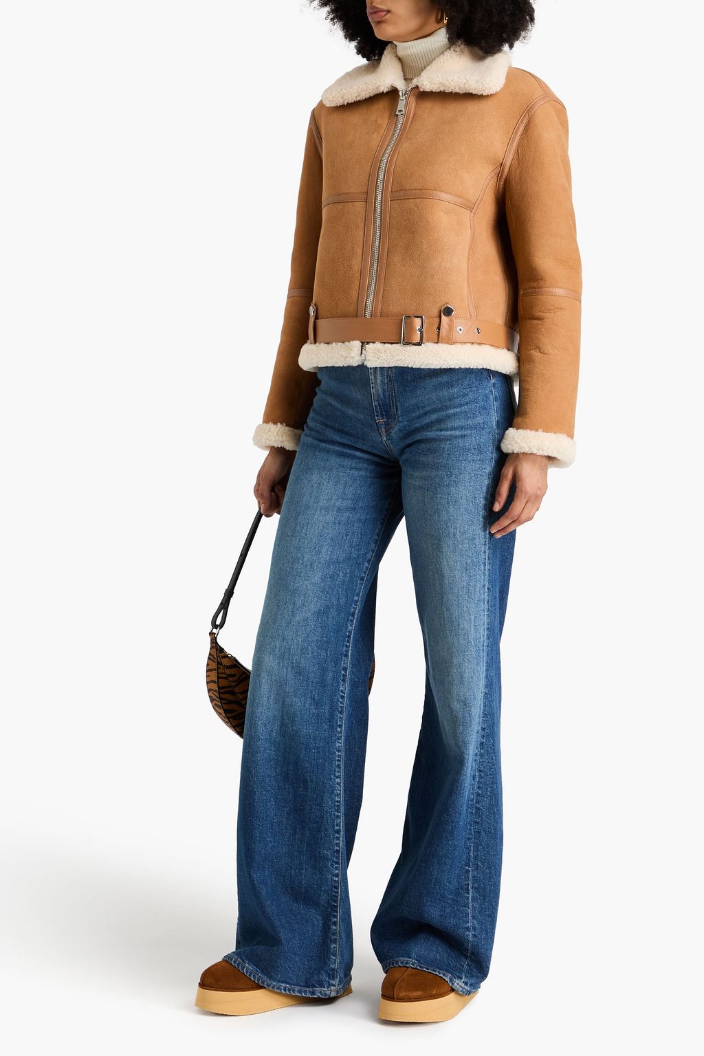Muubaa Belted Shearling Jacket Women Camel Jackets UK 12