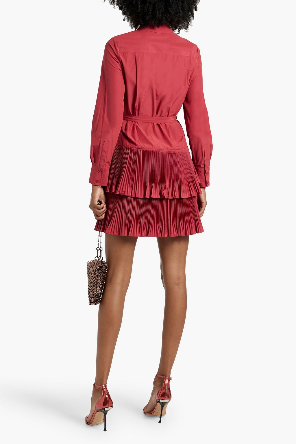 DEREK LAM 10 CROSBY Stirling tiered plissé-poplin mini shirt dress