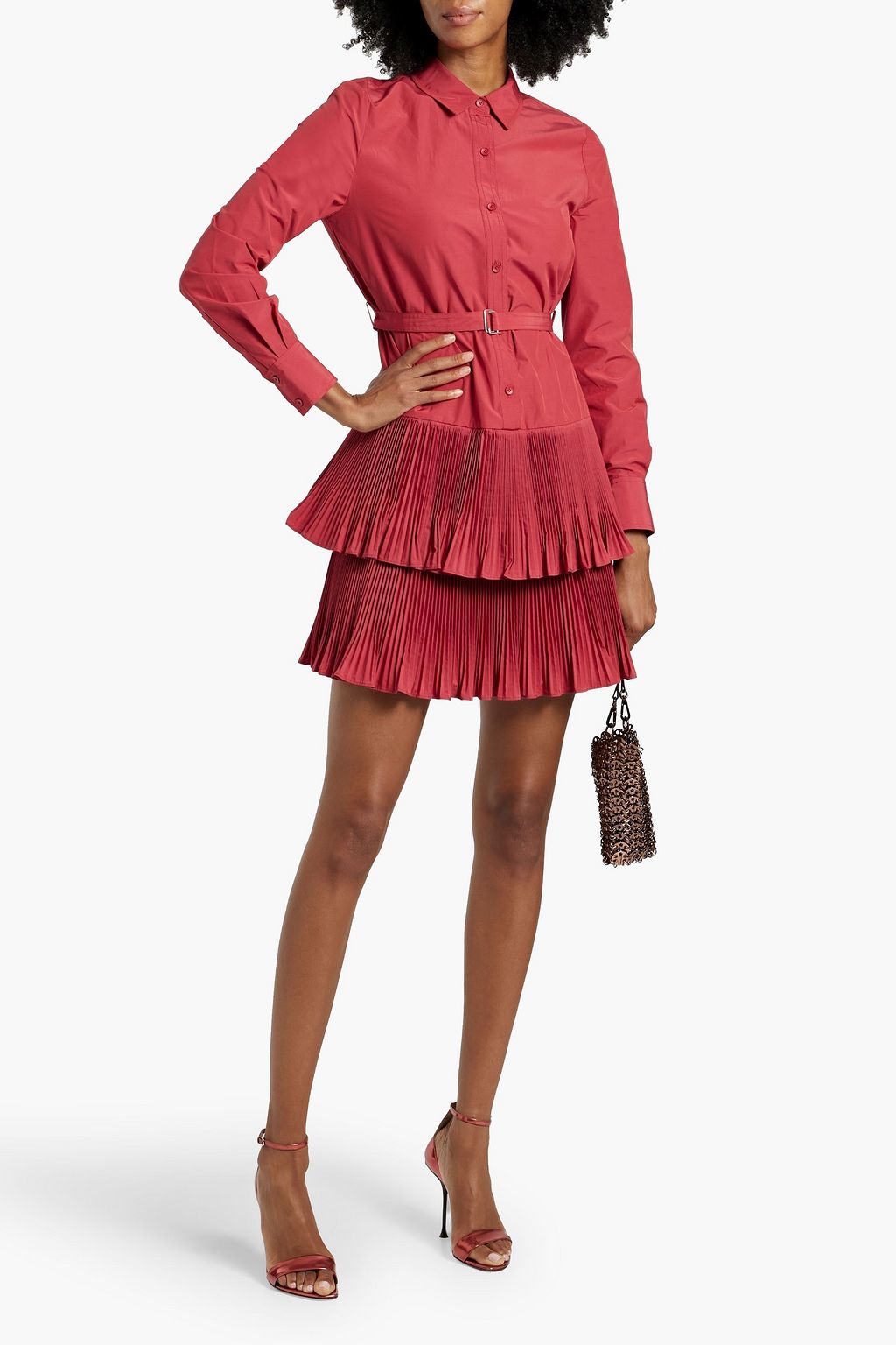 DEREK LAM 10 CROSBY Stirling tiered plissé-poplin mini shirt dress