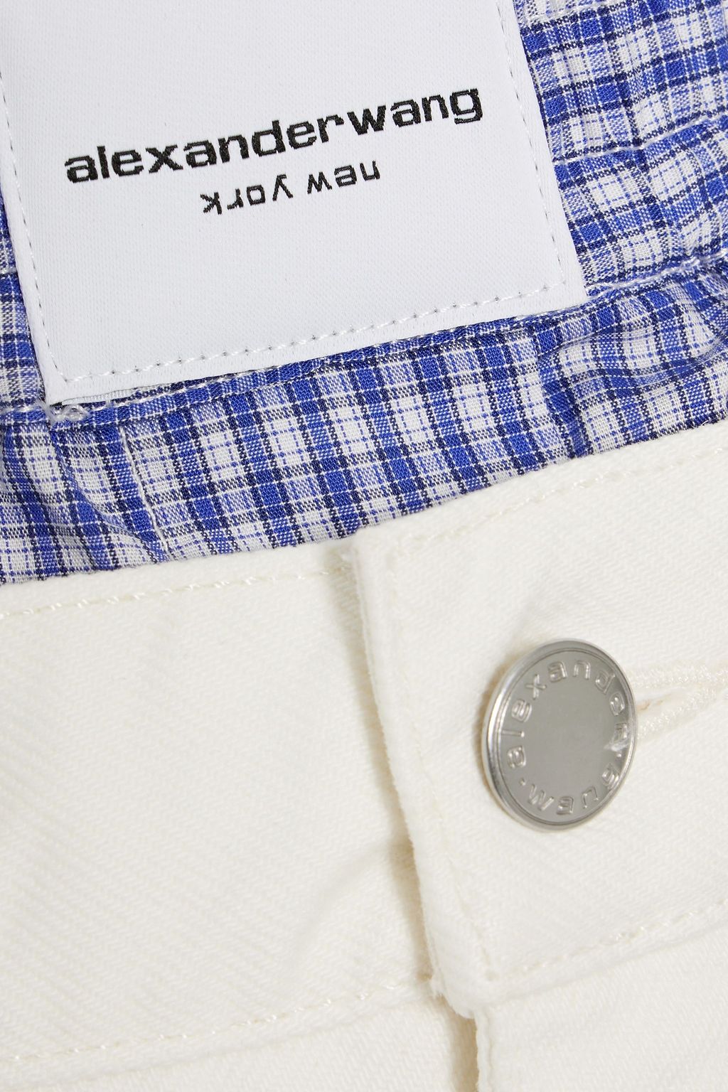 ALEXANDER WANG Checked cotton-poplin paneled denim shorts